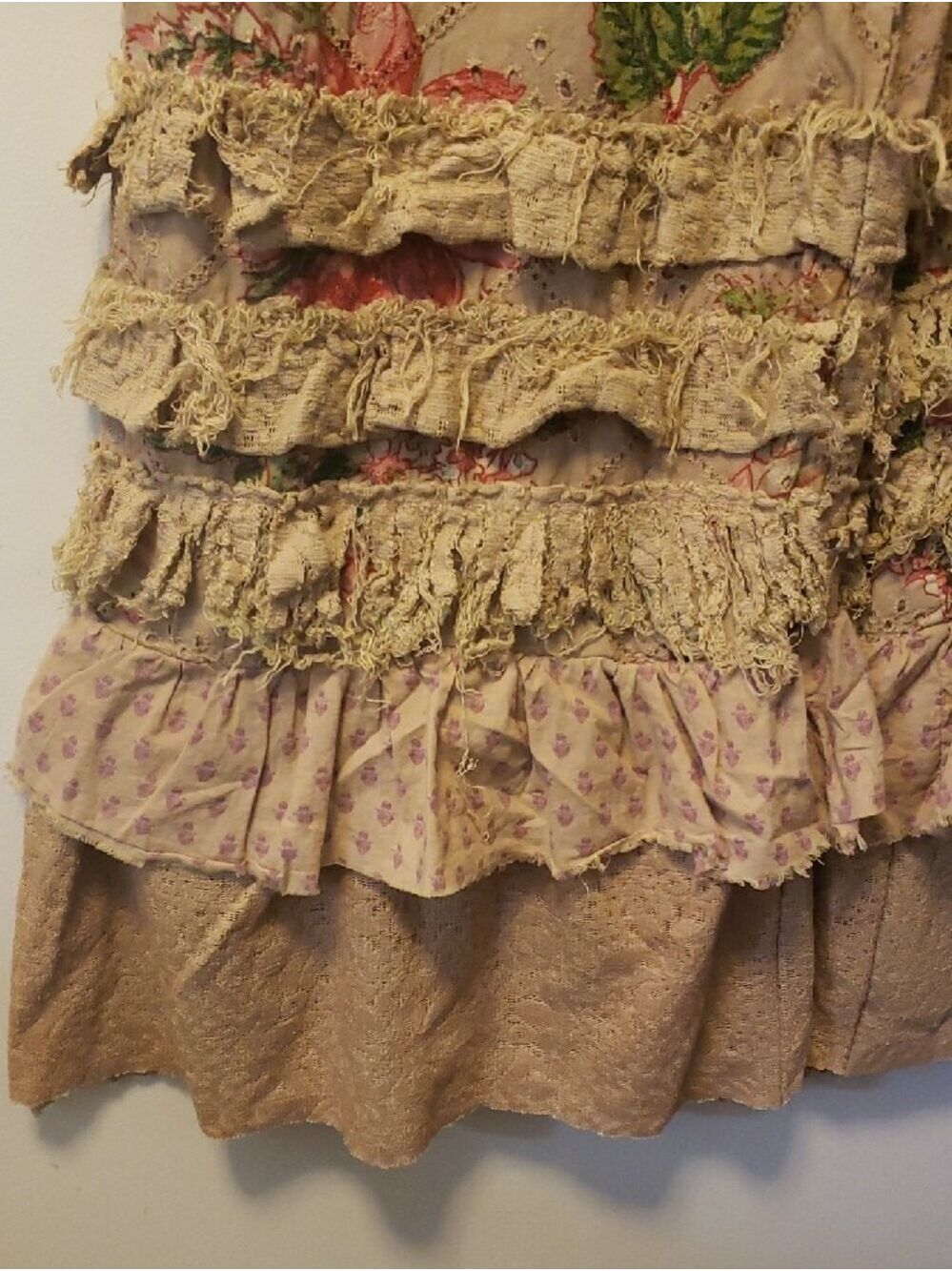 A Rare Bird NWT 100% Cotton Women's Wide Leg Boho Ruffle Pants - Beige Floral - Picture 3 of 13